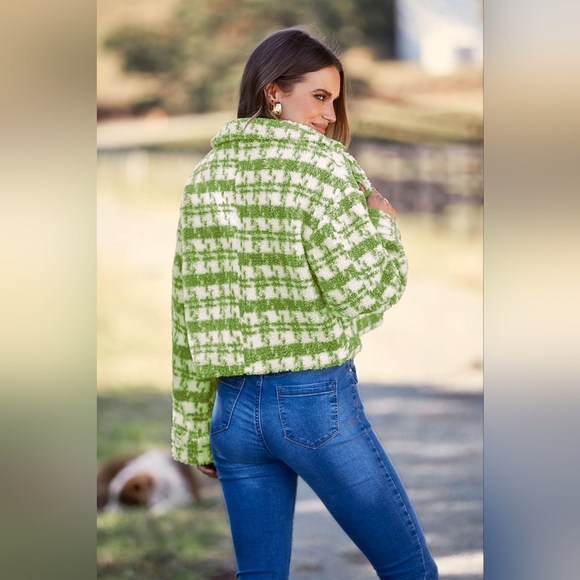 Crop Style Blue and White Women's Tweed Jacket - Picture 3 of 11